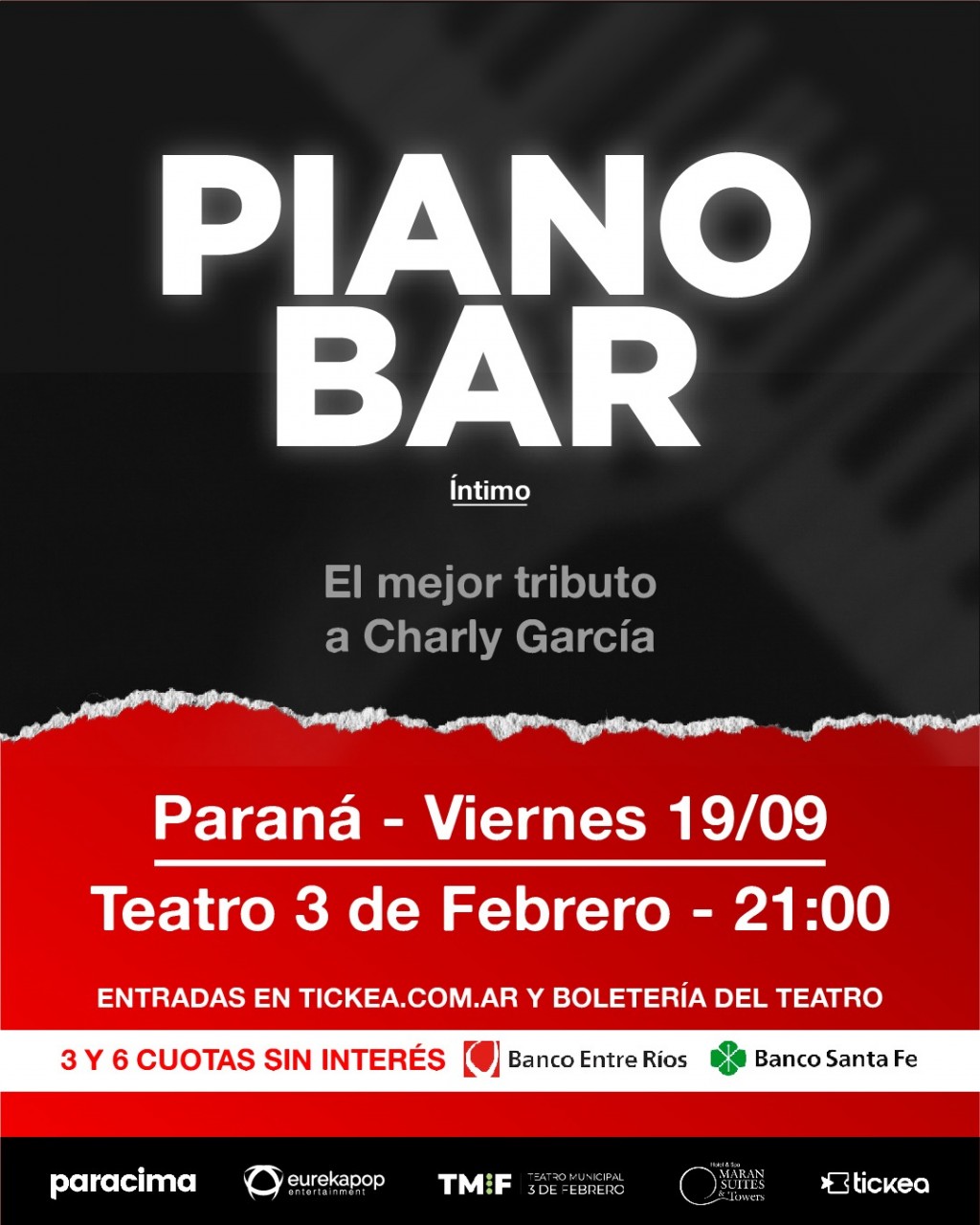19/9 - PIANO BAR “ÍNTIMO”: EL MEJOR TRIBUTO A CHARLY GARCÍA LLEGA A PARANÁ 
