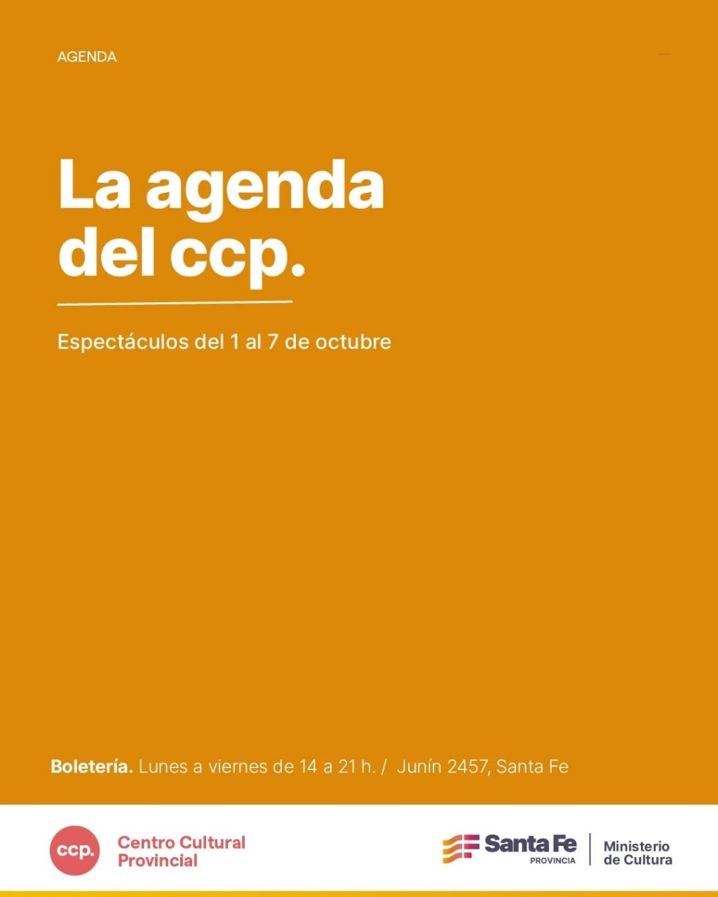 Agenda de espectáculos 1 al 7 de octubre en el CCP